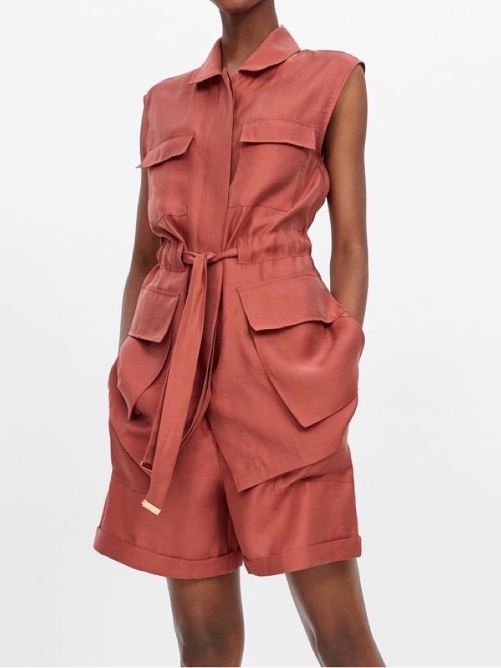 Sleeveless Utility Short & Vest Set in Terracotta